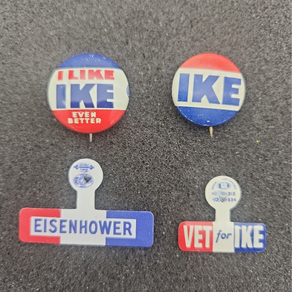 Button Dwight Eisenhower Vet For IKE Tab Pin Back I Like 1952 Presidential 4 Set